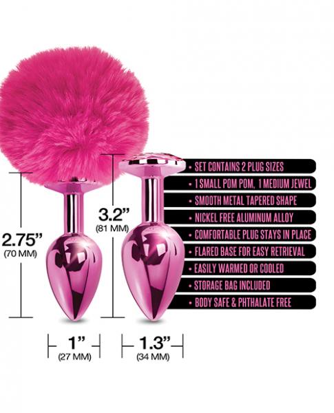 Nixie Metal Butt Plug Set w/Jewel Inlaid & Pom Pom - Pink Metallic BB Store Nixie Metal Butt Plug Set w/Jewel Inlaid & Pom Pom - Pink Metallic BB Store