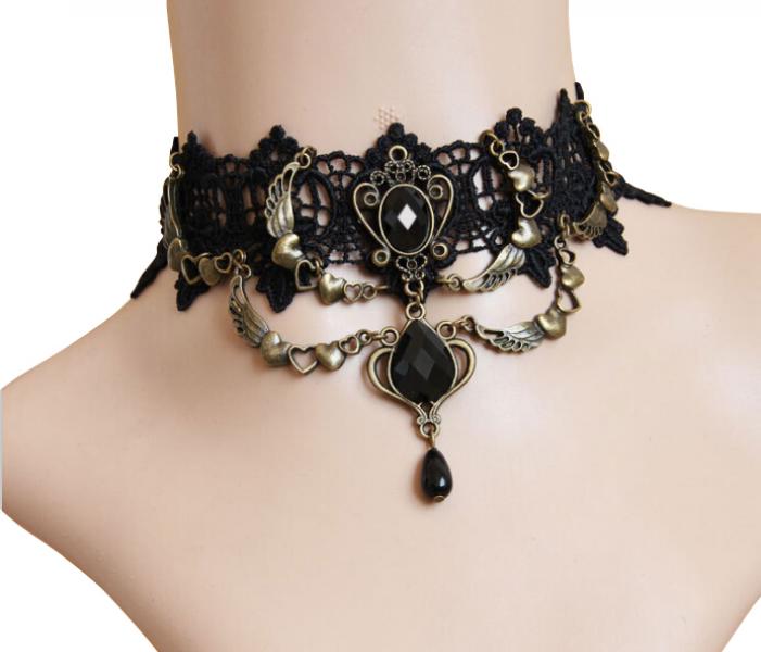 Gothic Blue and Black Victorian Lace Choker - Twisted Pixies