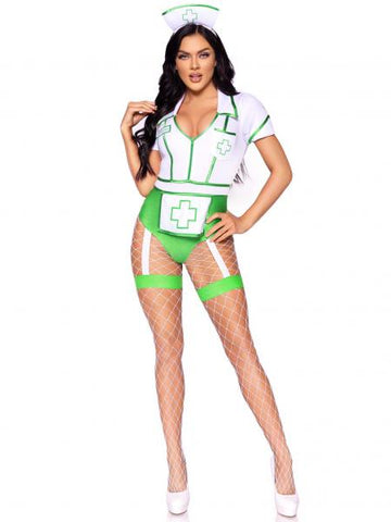Nurse Feelgood Bodysuit and Hat - White/Green -
