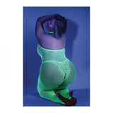 Glow Black Light Crotchless Bodystocking - Neon Green - Queen