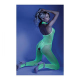 Glow Black Light Crotchless Bodystocking - Neon Green - One Size