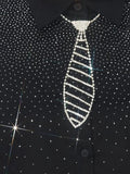 Elite Style Rhinestone Tie - Silver - One Size