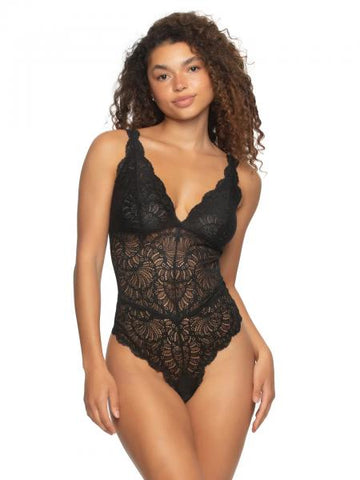 Lux Lace Teddy with Thong Back - Black -