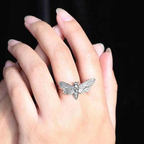 Realistic Deaths Head Moth Ring - Sterling Silver -