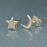 Star and Moon Stud Earrings 7x5mm - Recycled Sterling Silver
