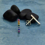 Rainbow Bar Post Earrings 13x2 mm - Sterling Silver