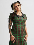 Monster Houndstooth Vinyl Collar Dress - Green/Brown -