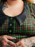 Monster Houndstooth Vinyl Collar Dress - Green/Brown -
