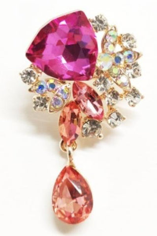 Crystal Tear Drop Pin - Magenta/Rose