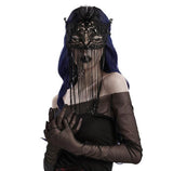 Gothic Coffin Mask with Fringe Lace - Black