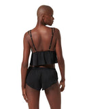 Marabel Luxury Satin Cami and Short Set - Black/Sheer -