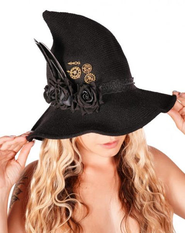 Steampunk Witch Knit Hat - Black