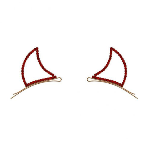 Rhinestone Devil Horn Bobby Pins - Red