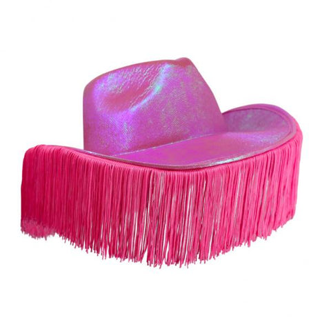 Metallic Cowboy Hat with Fringes - Pink