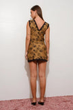 Lace Trim Rose Print Top - Brown -