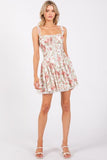 Rose Print Pleated Lace Detail Corset Mini Dress -