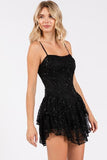 Stretch Lace Layered Ruffle Mini Romper - Black -