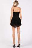 Stretch Lace Layered Ruffle Mini Romper - Black -