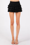 Textured Knit Ruffle Tiered Skort - Black -