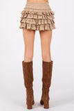 Textured Knit Ruffle Tiered Skort - Taupe -