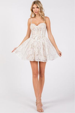Bra Lace Mini Dress - Ivory -