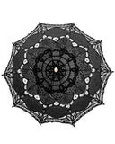 Embroidered Cotton Lace Parasol - Black