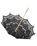 Embroidered Cotton Lace Parasol - Black