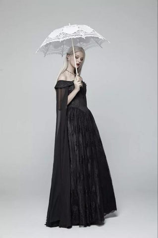 Embroidered Cotton Lace Parasol - White