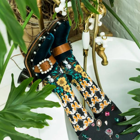 Butterfly Craze Mid High Sock - Black - One Size