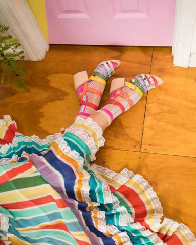 Candy Stripe Ruffle Crew Sock - US W5.5-10