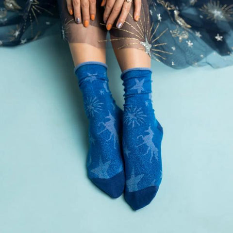 Celestial Shimmer Crew Sock - Blue - US W5.5-10