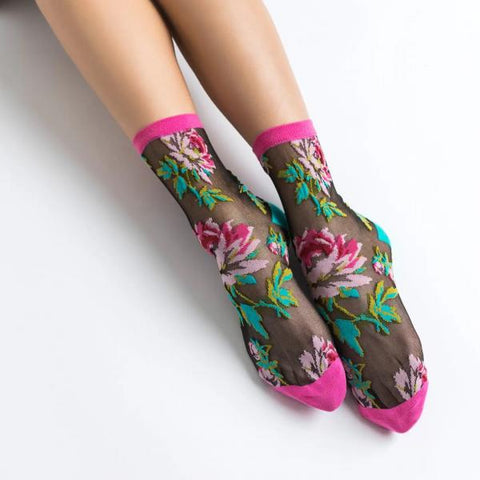 English Rose Black Sheer Ankle Sock - US W5.5-10