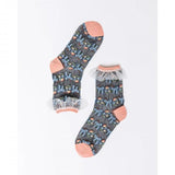 Floral Bow Ruffle Black Sheer Ankle Sock - US W5.5-10