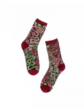 Serpentine Floral Black Sheer Crew Sock - US W10-14/US M8-12