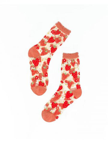 Strawberry Daisy Ruffle Sheer Crew Sock - US W10-14/US M8-12