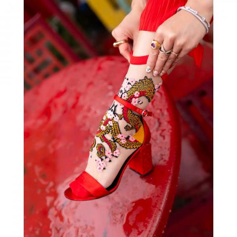 Year of the Dragon Sheer Crew Sock - US W10-14/US M8-12