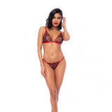 Heart Bralette and Thong Set - Red/Black -