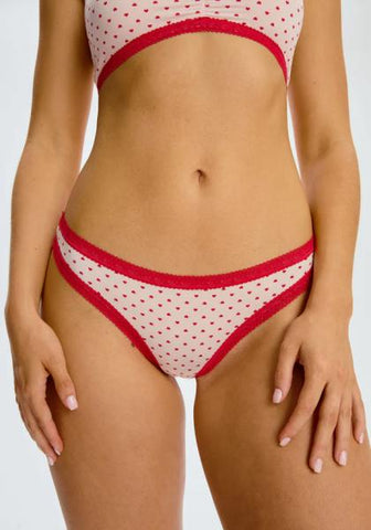 Microfiber Lace Trim Thong - Hearts -