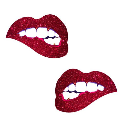 Red Glitter Lips Bite Me Pasties
