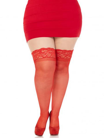 Stay Up 3" Lace Top Thigh High - Red - Queen