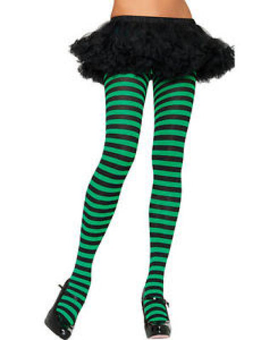 Stripe Tights - Black & Kelly Green - One Size