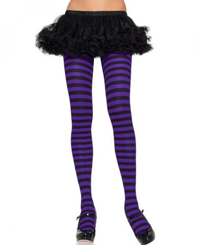 Stripe Tights - Black & Purple - One Size