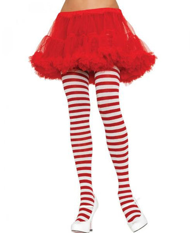 Stripe Tights - White & Red - One Size