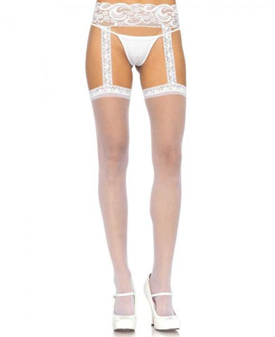 Sheer Garter Thigh High - White - One Size