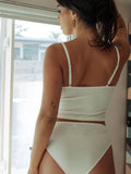 Rib Shelf Bra Cami - White/Petal Pink -