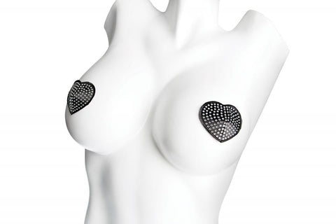 Rhinest Heart Pasties - Silver & Black