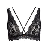 Annabell Triangle Bralette with Ribbons and Lace - Black -