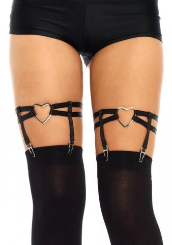 Heart Thigh High Garter - Black - One Size
