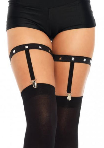 Studded Garter Suspender - Black - One Size