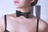 Black Leather Bow Tie Collar -